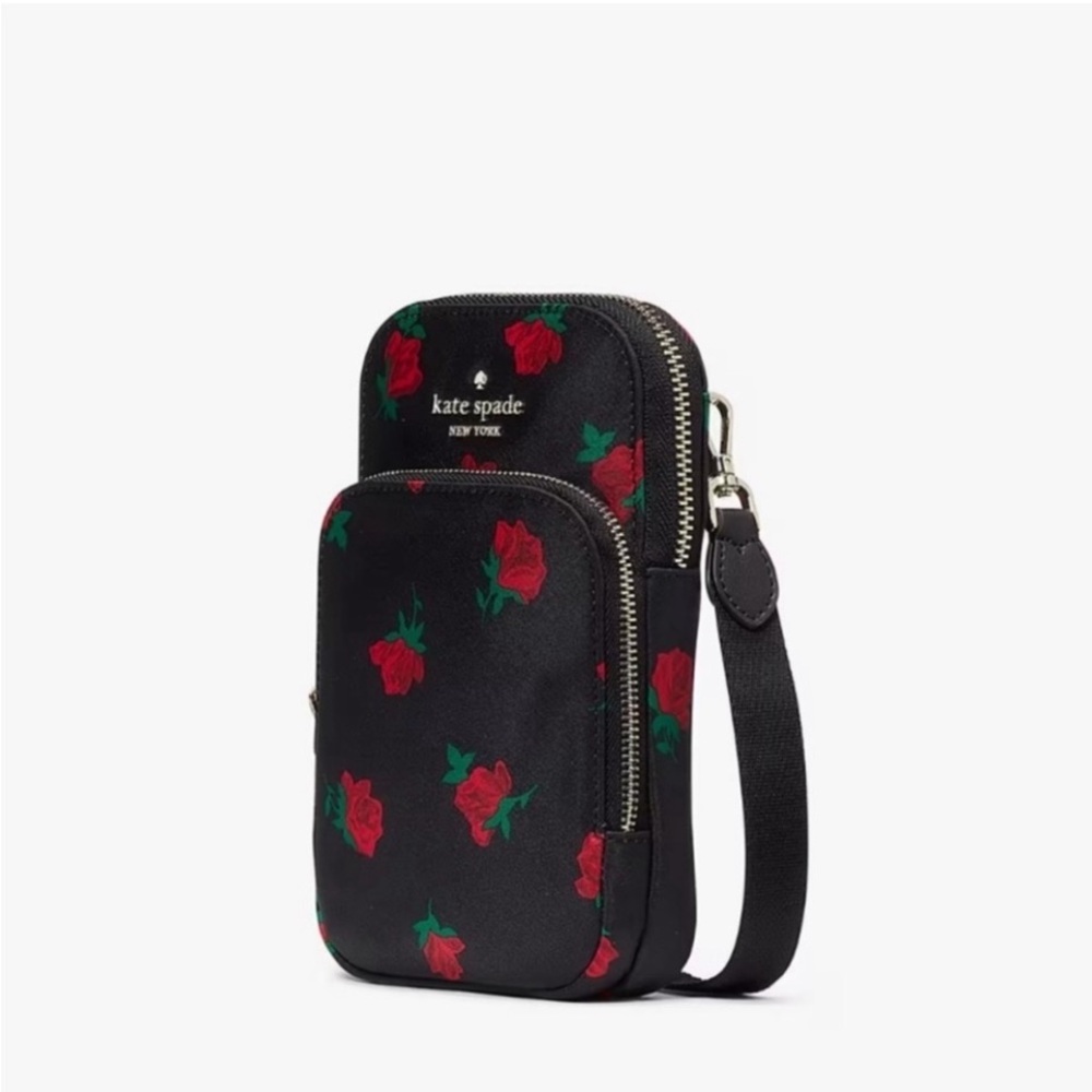 Kate Spade Chelsea Nylon Rose Printed North South Phone Crossbody Bag